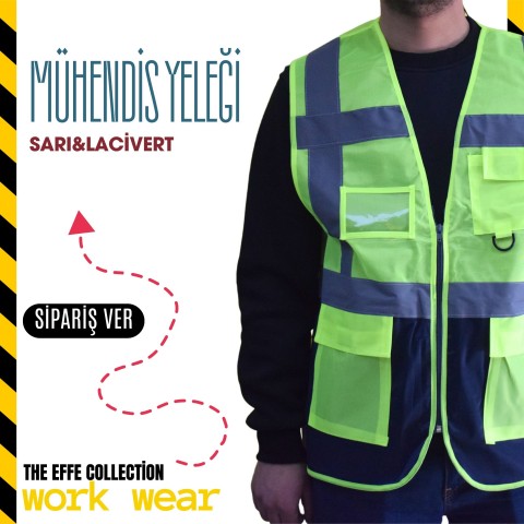 Mühendis İkaz Yeleği Sarı/Lacivert - İş Kıyafeti- Numune