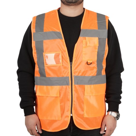 Mühendis İkaz Yeleği Turuncu - Toptan İş Kıyafeti- Numune