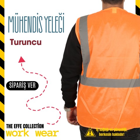 Mühendis İkaz Yeleği Turuncu - Toptan  İş Kıyafeti- Numune