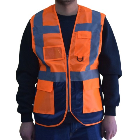 Mühendis İkaz Yeleği Turuncu/Lacivert - Toptan  İş Kıyafeti