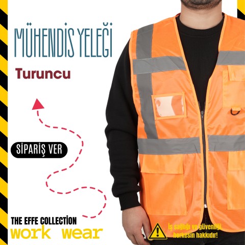 Mühendis İkaz Yeleği Turuncu - Toptan  İş Kıyafeti