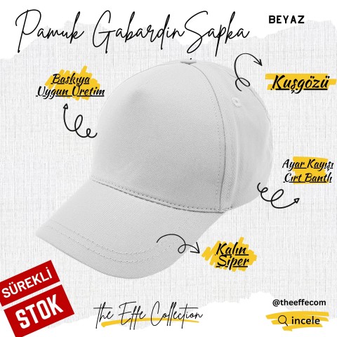 Şapka Gabardin  Beyaz - Toptan Basic (Promosyon)
