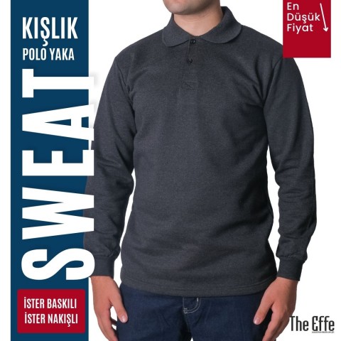 Polo Yaka Sweat Füme - Toptan İş Kıyafeti