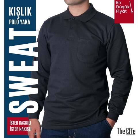 Polo Yaka Sweat Siyah - Toptan İş Kıyafeti
