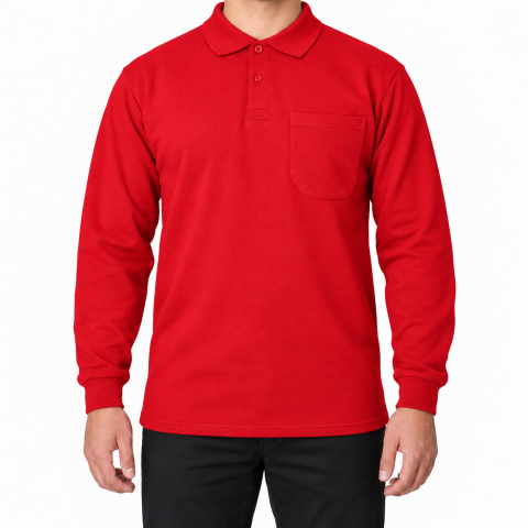 Polo Yaka Cepli Sweatshirt Kırmızı - Numune