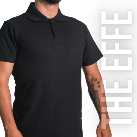 Polo Yaka T-shirt Siyah - Toptan Basic (Promosyon)