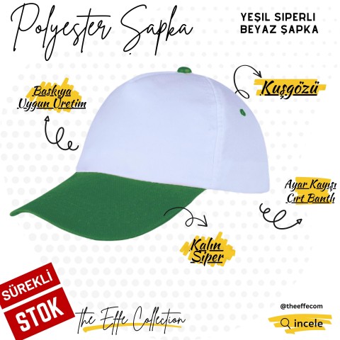 Polyester Şapka Yeşil Siperli Beyaz