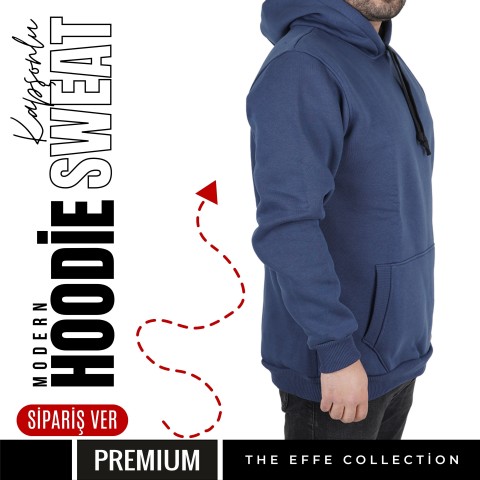 Premium Kapşonlu Sweatshirt İndigo Mavi 019