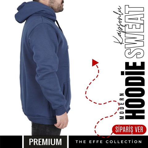 Premium Kapşonlu Sweatshirt İndigo Mavi 019