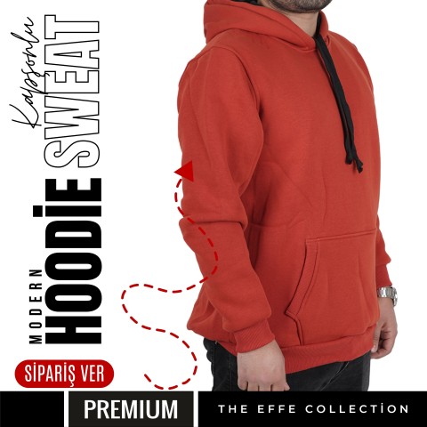Premium Kapşonlu Sweatshirt Kiremit Kırmızı 020