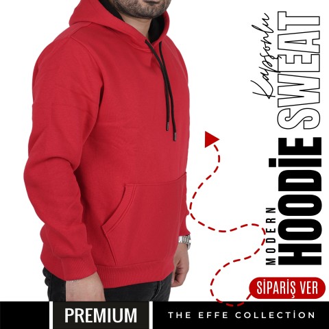 Premium Kapşonlu Sweatshirt Kırmızı 007