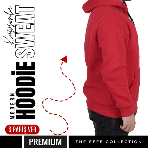 Premium Kapşonlu Sweatshirt Kırmızı 007