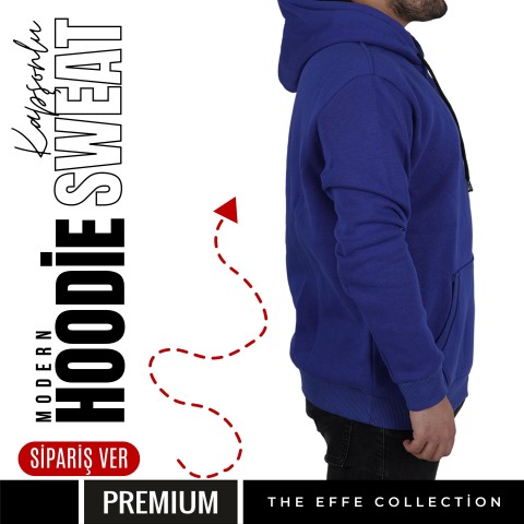 Premium Kapşonlu Sweatshirt Saks Mavi 003