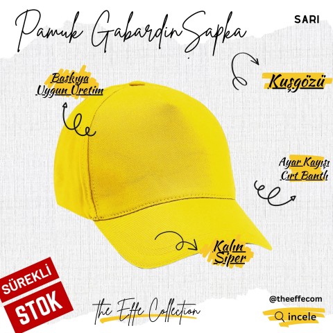Şapka Gabardin  Sarı - Toptan Basic (Promosyon)