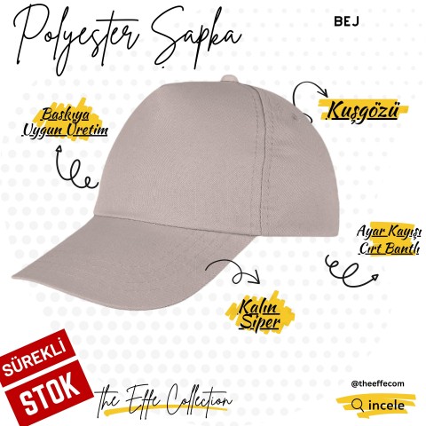 Şapka Polyester Bej- Toptan Basic (Promosyon)