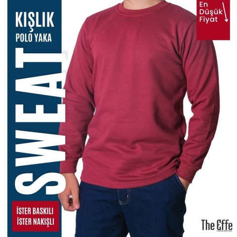 Sıfır Yaka Sweat Bordo - İş Kıyafeti- Numune