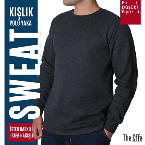 Sıfır Yaka Sweat Füme - İş Kıyafeti- Numune
