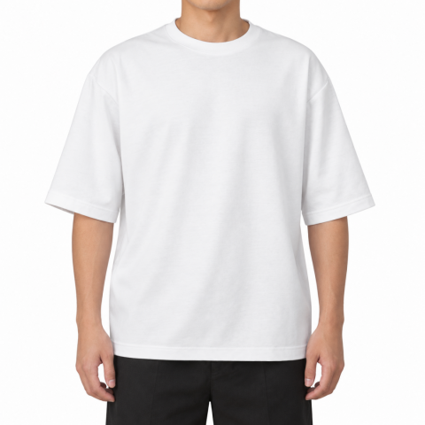 Sıfır Yaka T-shirt Beyaz - Oversize - Numune