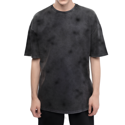 Sıfır Yaka T-shirt Boyama Gri - Toptan Oversize