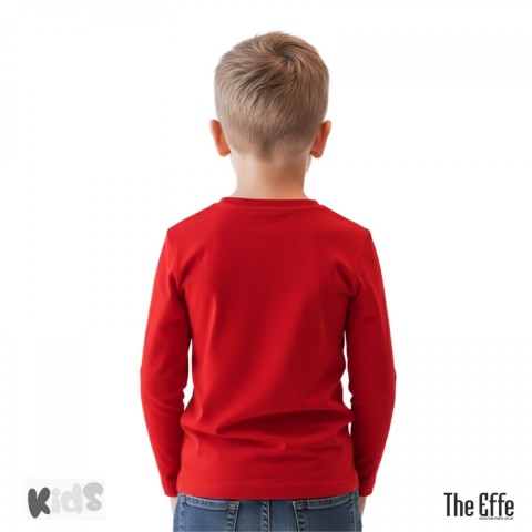 Sıfır Yaka T-shirt - Çocuk Uzun Kol - Kırmızı - Türk Bayrağı Baskılı Numune
