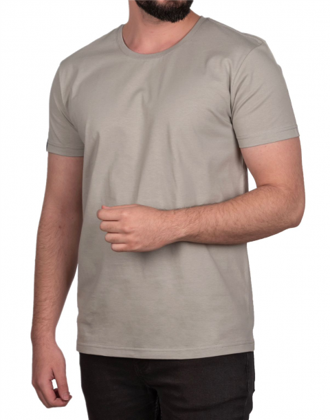 Sıfır Yaka T-shirt Gri - Toptan Premium