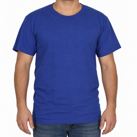 Sıfır Yaka T-shirt Saks Mavi - Basic (Promosyon)- Numune