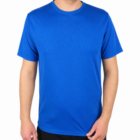 Sıfır Yaka T-shirt Saks Mavi - Toptan Dry Touch