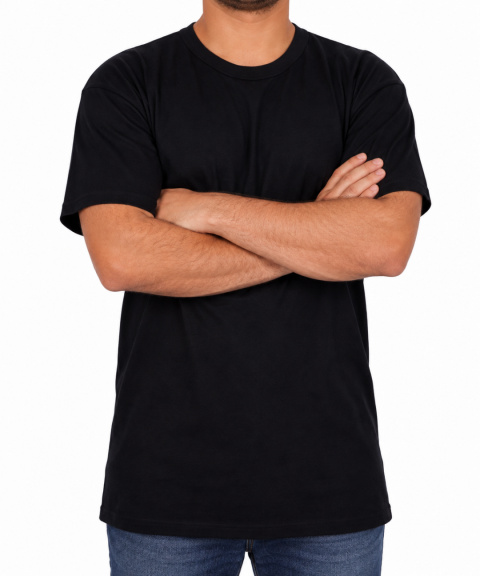 Sıfır Yaka T-shirt Siyah - Basic (Promosyon)- Numune