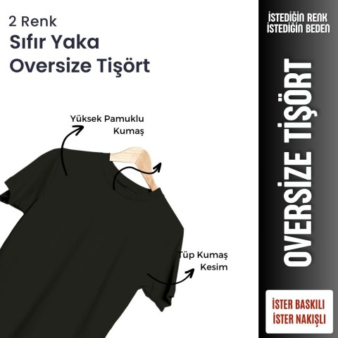 Sıfır Yaka T-shirt Siyah - Toptan Oversize