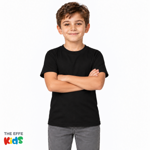Sıfır Yaka T-shirt -Toptan Çocuk Siyah