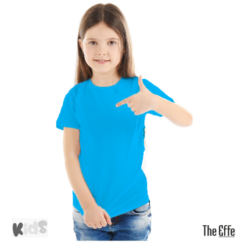 Sıfır Yaka T-shirt -Toptan Çocuk Turkuaz
