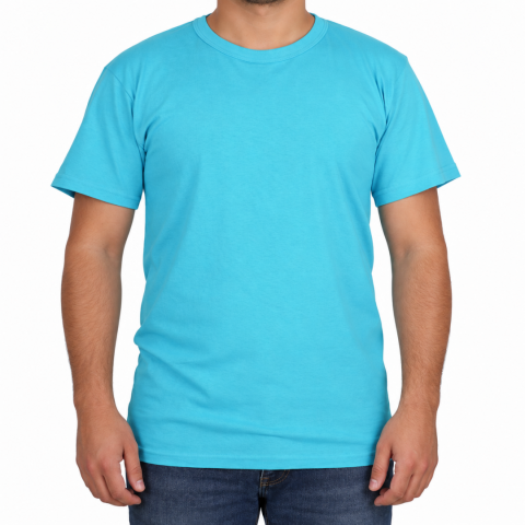 Sıfır Yaka T-shirt Turkuaz  - Basic (Promosyon)- Numune