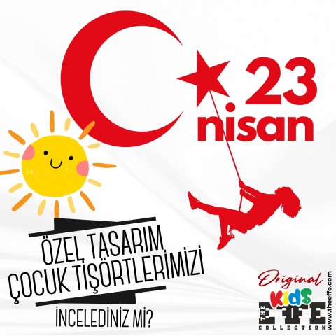 Sıfır Yaka Tişört Çocuk 23 Nisan Türk Bayraklı Model 04