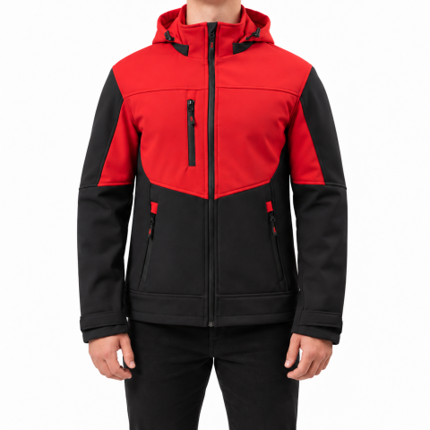 Softshell Mont Kapşonlu / Kırmızı Siyah - Toptan İş Kıyafeti