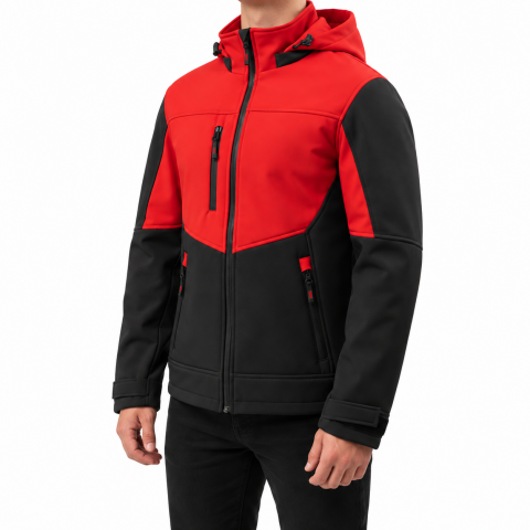 Softshell Mont Kapşonlu / Kırmızı Siyah - Toptan İş Kıyafeti