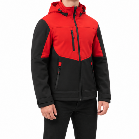 Softshell Mont Kapşonlu / Kırmızı Siyah - Toptan İş Kıyafeti