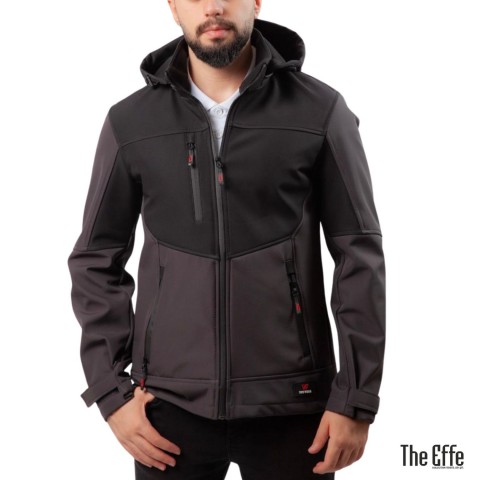 Softshell Mont Kapşonlu / Siyah Gri - Toptan İş Kıyafeti