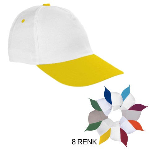 Şapka Polyester Beyaz/Sarı- Toptan Basic (Promosyon)