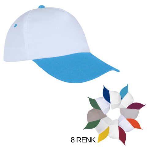 Şapka Polyester Beyaz/Turkuaz- Toptan Basic (Promosyon)