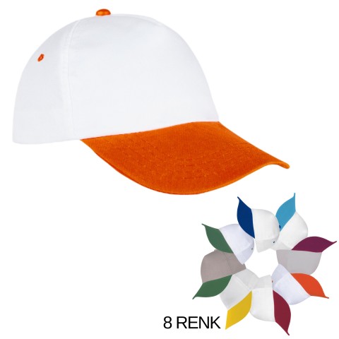 Şapka Polyester Beyaz/Turuncu - Toptan Basic (Promosyon)