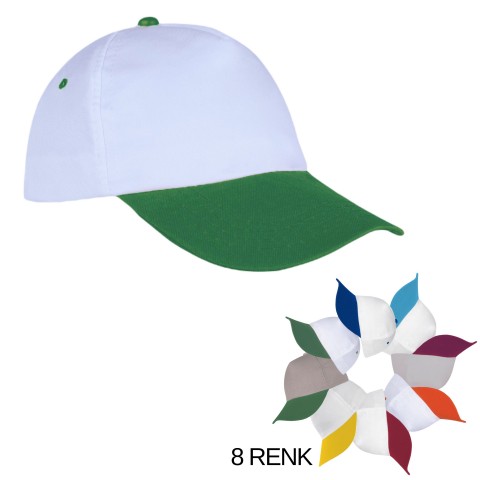 Şapka Polyester Beyaz/Yeşil- Toptan Basic (Promosyon)