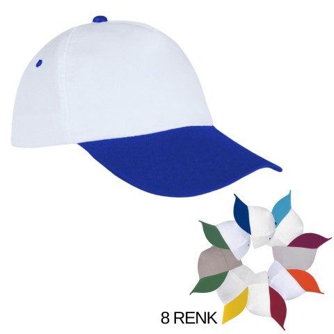 Şapka Polyester Beyaz/Saks Mavi - Toptan Basic (Promosyon)
