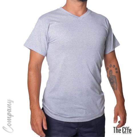 V Yaka T-shirt Gri - Toptan Company