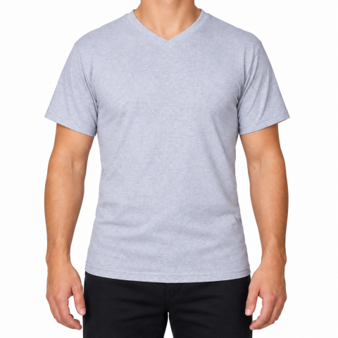 V Yaka T-shirt Gri - Toptan Company